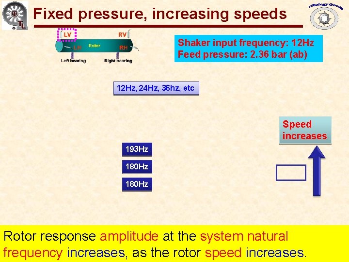 Gas Bearings for Oil-Free Turbomachinery Fixed pressure, increasing speeds Shaker input frequency: 12 Hz