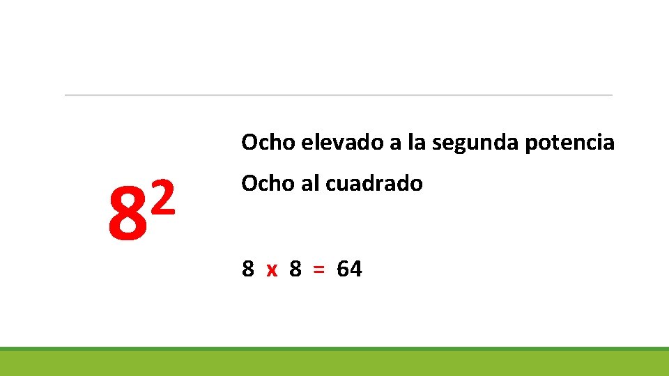 Ocho elevado a la segunda potencia 2 8 Ocho al cuadrado 8 x 8