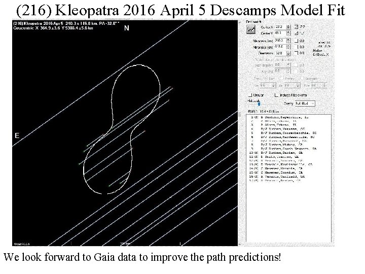 (216) Kleopatra 2016 April 5 Descamps Model Fit We look forward to Gaia data