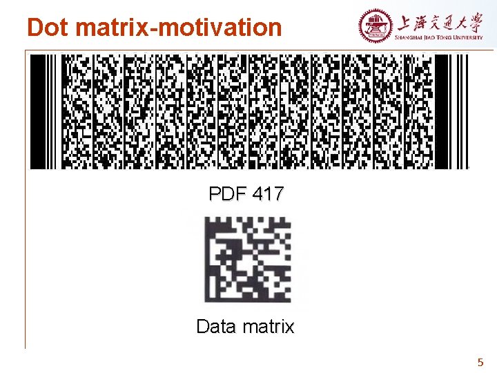Dot matrix-motivation PDF 417 Data matrix 5 