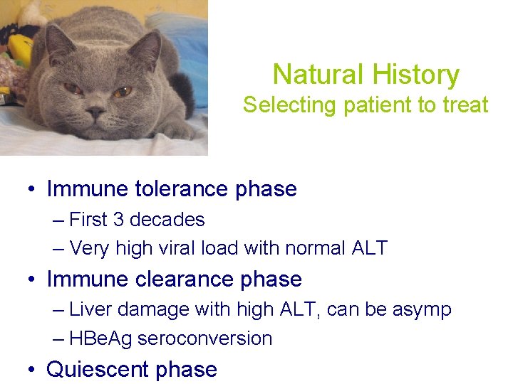 Natural History Selecting patient to treat • Immune tolerance phase – First 3 decades