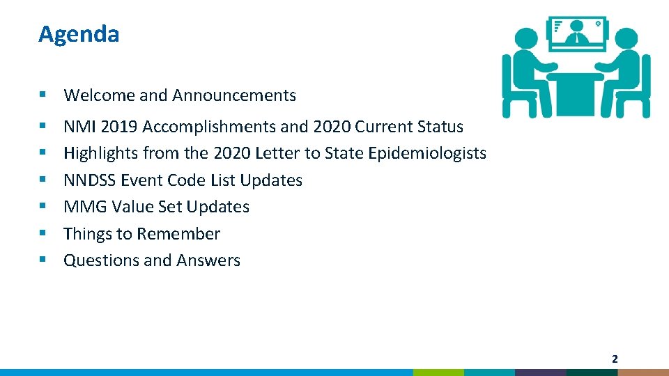 Agenda § Welcome and Announcements § § § NMI 2019 Accomplishments and 2020 Current