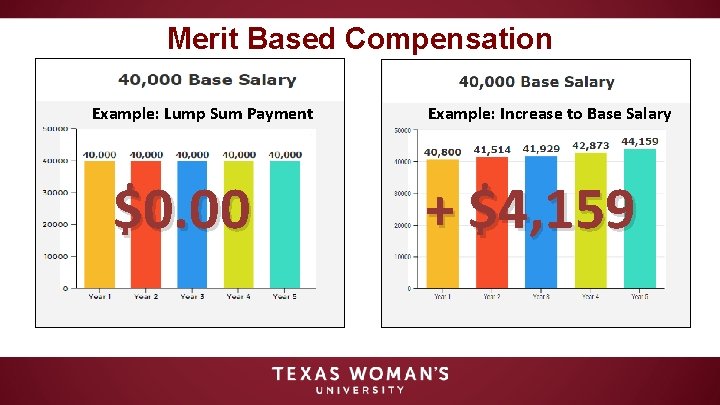 Merit Based Compensation Example: Lump Sum Payment $0. 00 Example: Increase to Base Salary