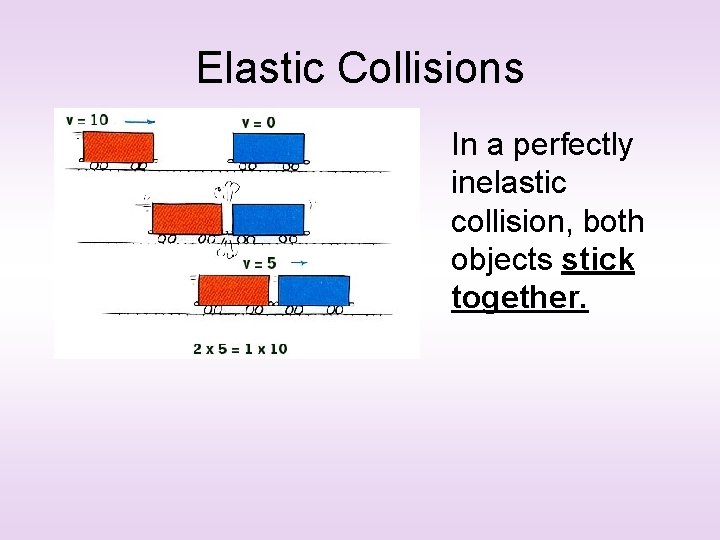 Elastic Collisions In a perfectly inelastic collision, both objects stick together. 