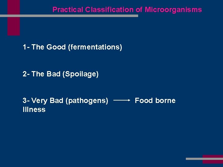 Practical Classification of Microorganisms 1 - The Good (fermentations) 2 - The Bad (Spoilage)