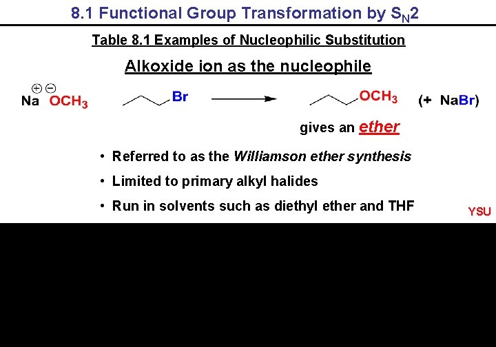 8. 1 Functional Group Transformation by SN 2 Table 8. 1 Examples of Nucleophilic