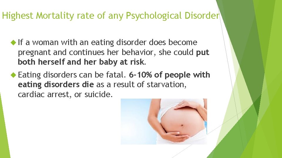 Highest Mortality rate of any Psychological Disorder If a woman with an eating disorder