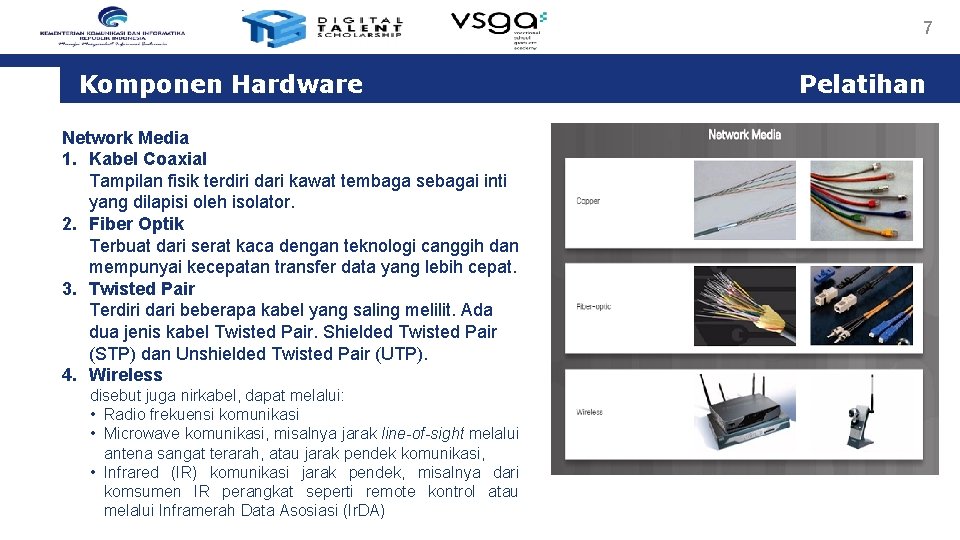 7 Komponen Hardware Network Media 1. Kabel Coaxial Tampilan fisik terdiri dari kawat tembaga