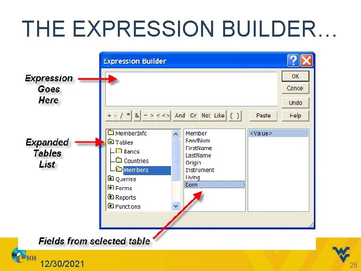 THE EXPRESSION BUILDER… 12/30/2021 28 