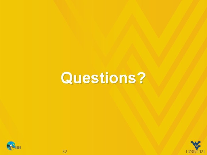 Questions? 32 12/30/2021 