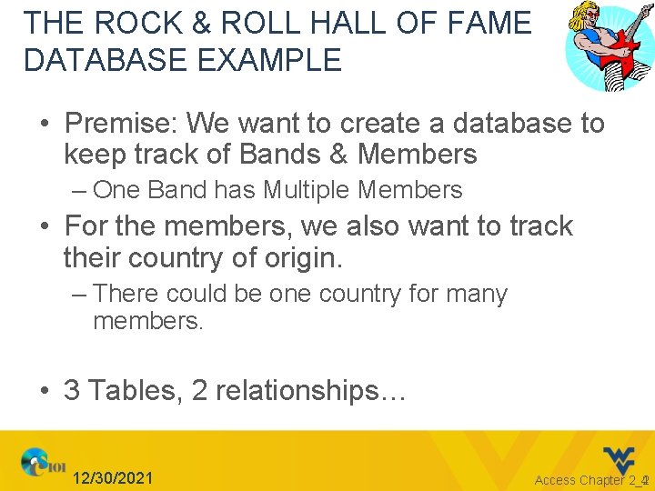 THE ROCK & ROLL HALL OF FAME DATABASE EXAMPLE • Premise: We want to
