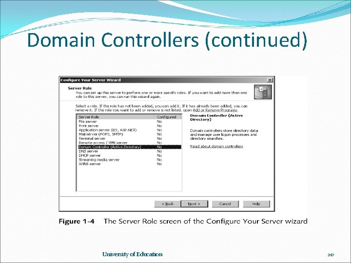 Domain Controllers (continued) University of Education 20 Domain Controllers (continued) University of Education 20