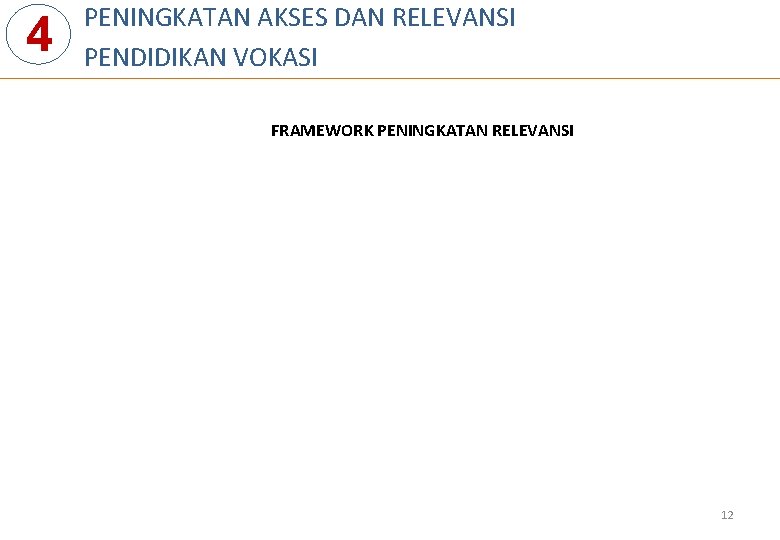 4 PENINGKATAN AKSES DAN RELEVANSI PENDIDIKAN VOKASI FRAMEWORK PENINGKATAN RELEVANSI 12 