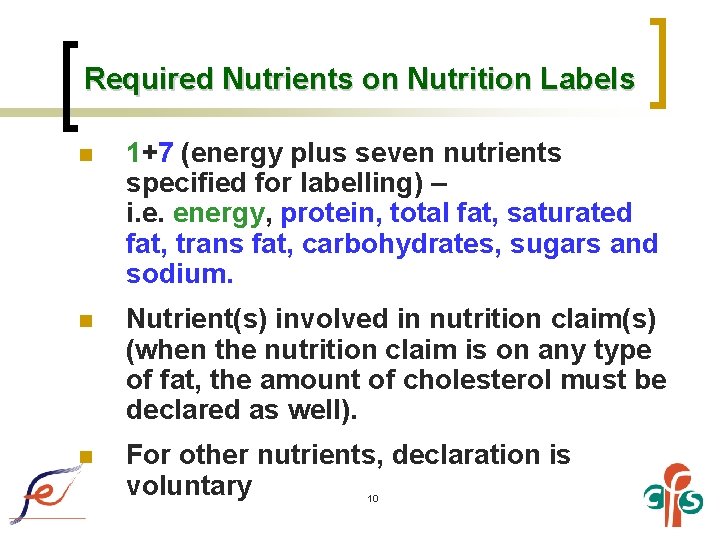 Required Nutrients on Nutrition Labels n 1+7 (energy plus seven nutrients specified for labelling)