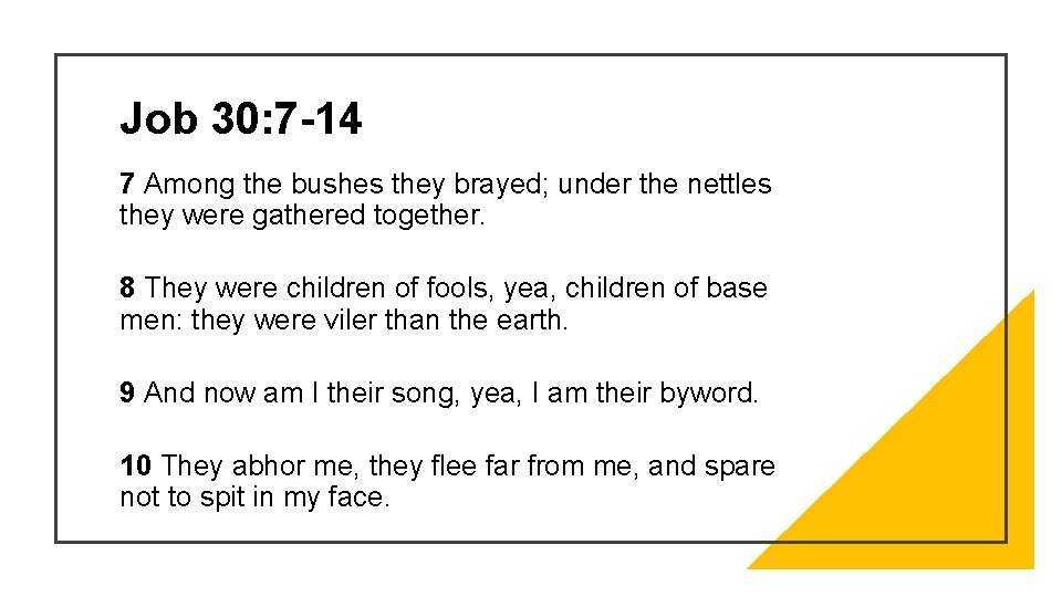 Job 30: 7 -14 7 Among the bushes they brayed; under the nettles they