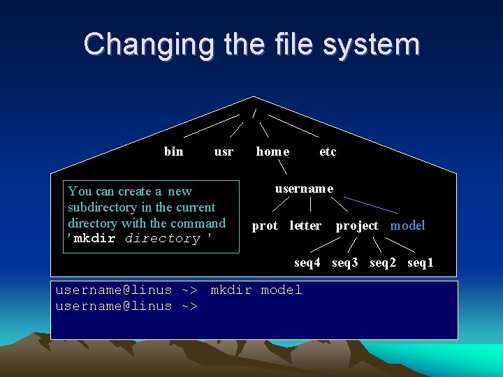 Changing the file system / bin usr You can create a new subdirectory in Changing the file system / bin usr You can create a new subdirectory in