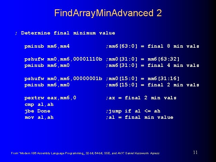 Find. Array. Min. Advanced 2 ; Determine final minimum value pminub mm 6, mm