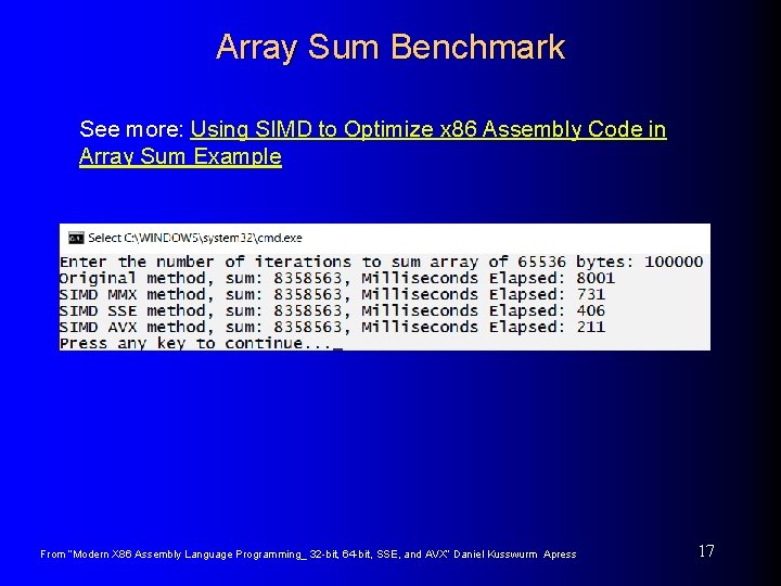 Array Sum Benchmark See more: Using SIMD to Optimize x 86 Assembly Code in