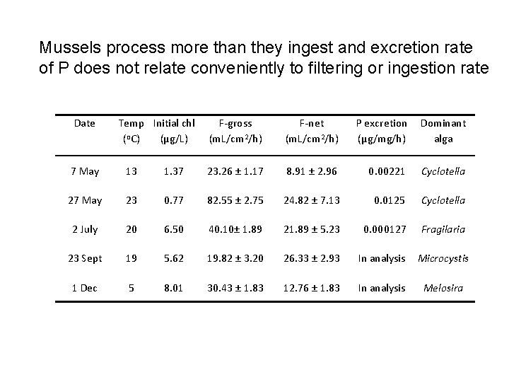 Mussels process more than they ingest and excretion rate of P does not relate