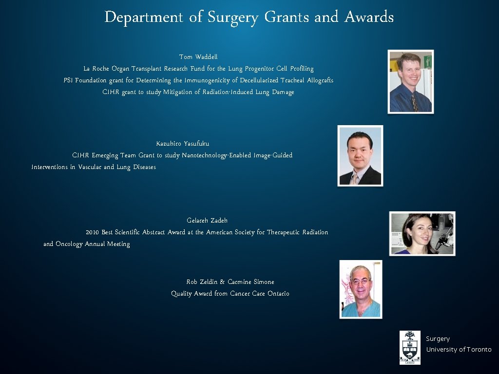 Department of Surgery Grants and Awards Tom Waddell La Roche Organ Transplant Research Fund