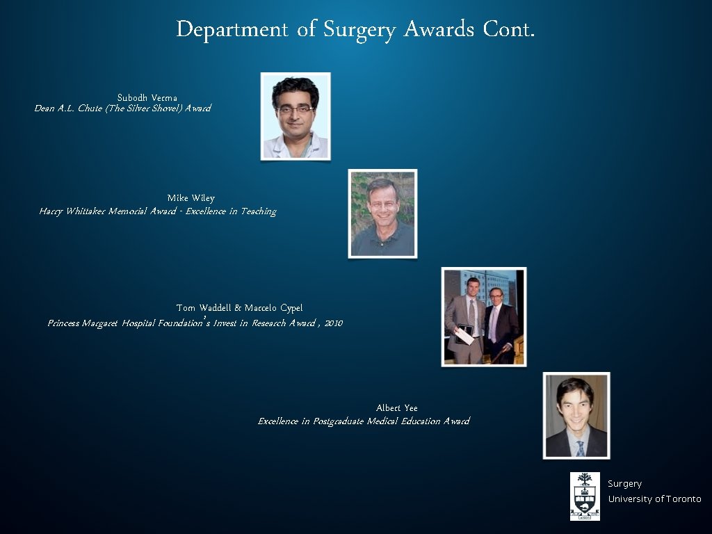 Department of Surgery Awards Cont. Subodh Verma Dean A. L. Chute (The Silver Shovel)