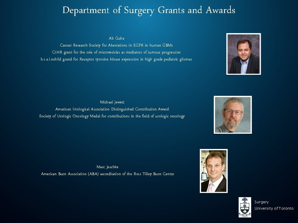 Department of Surgery Grants and Awards Ab Guha Cancer Research Society for Aberrations in