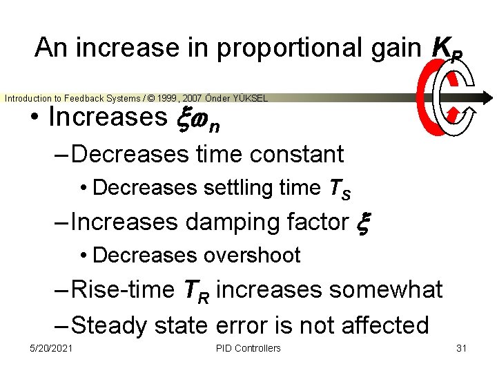 An increase in proportional gain KP Introduction to Feedback Systems / © 1999, 2007