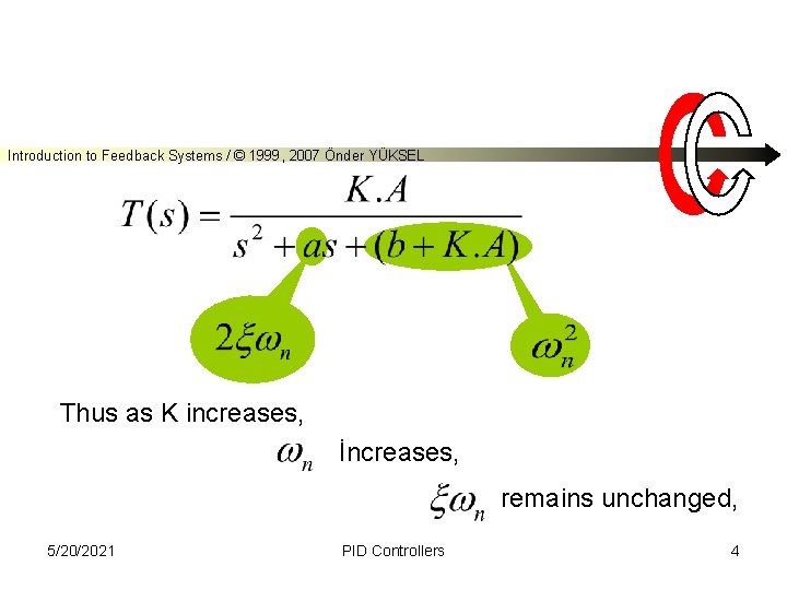 Introduction to Feedback Systems / © 1999, 2007 Önder YÜKSEL Thus as K increases,