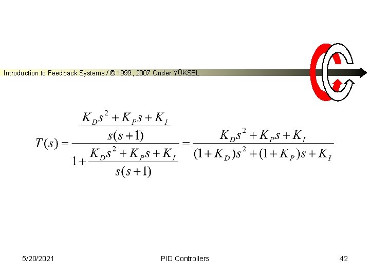 Introduction to Feedback Systems / © 1999, 2007 Önder YÜKSEL 5/20/2021 PID Controllers 42