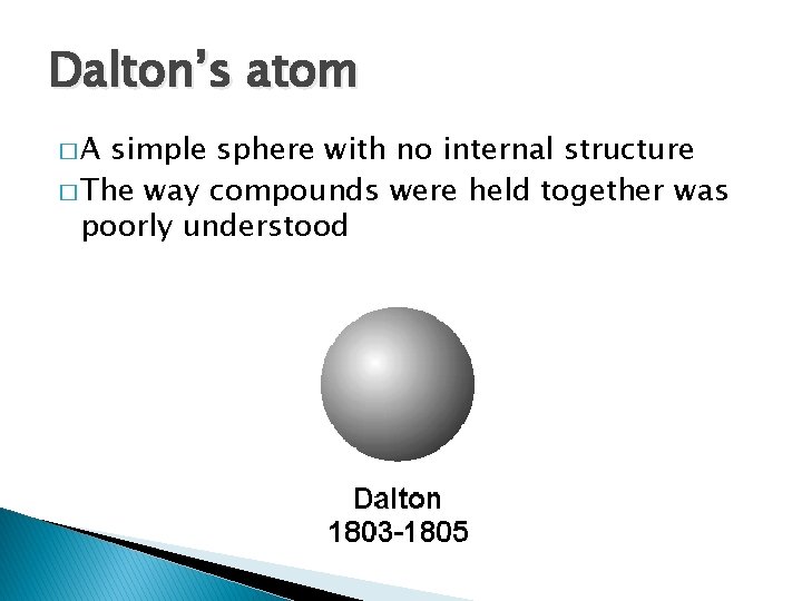 Dalton’s atom �A simple sphere with no internal structure � The way compounds were