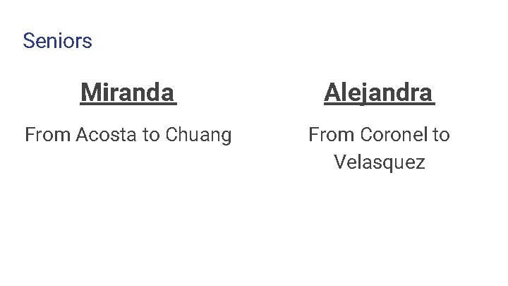 Seniors Miranda Alejandra From Acosta to Chuang From Coronel to Velasquez 