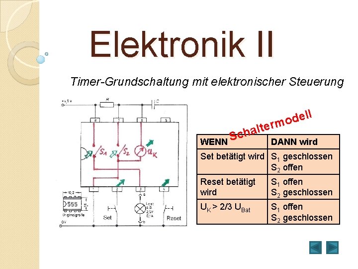 Elektronik II Timer-Grundschaltung mit elektronischer Steuerung WENN ell d o rm e t l