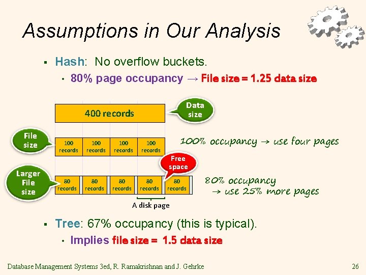 Assumptions in Our Analysis § Hash: No overflow buckets. • 80% page occupancy →