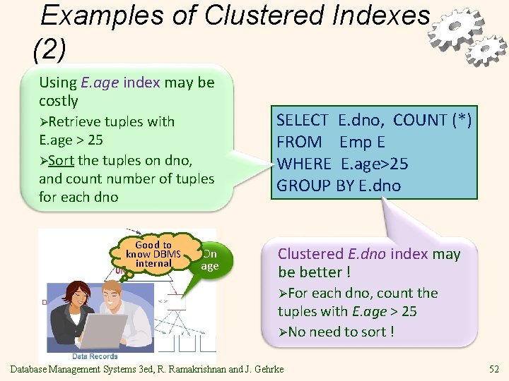 Examples of Clustered Indexes (2) Using E. age index may be costly ØRetrieve tuples