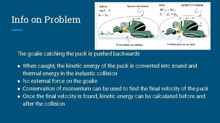 Info on Problem The goalie catching the puck is pushed backwards ● When caught,