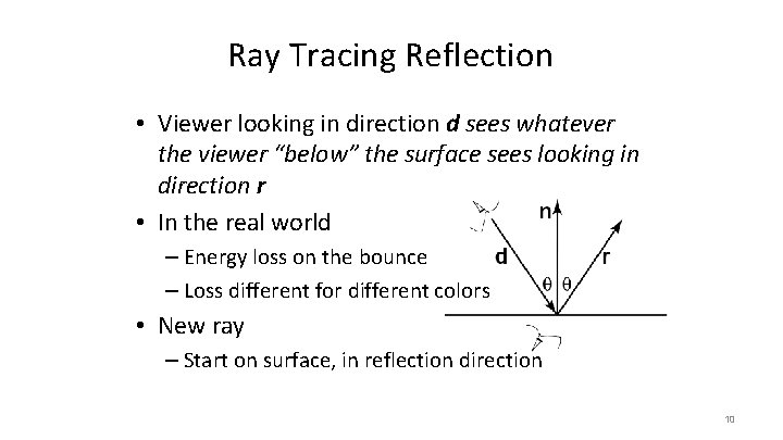 Ray Tracing Reflection • Viewer looking in direction d sees whatever the viewer “below”