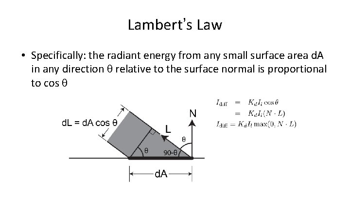 Lambert’s Law • Specifically: the radiant energy from any small surface area d. A