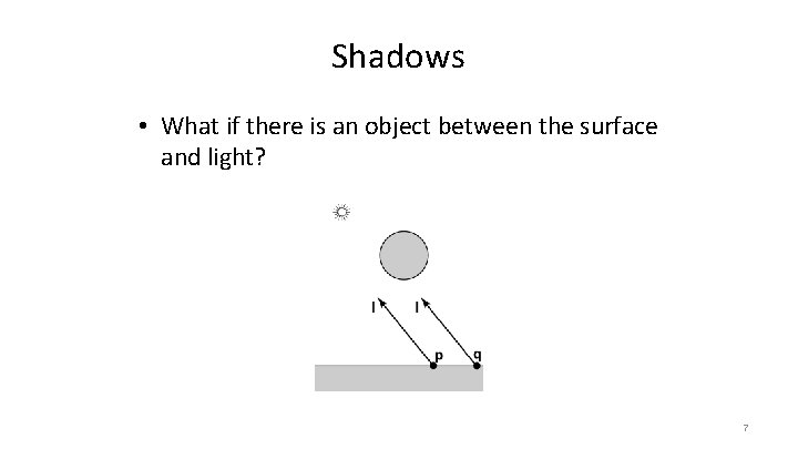 Shadows • What if there is an object between the surface and light? 7