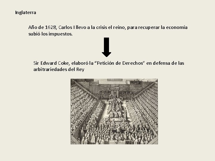 Inglaterra Año de 1628, Carlos I llevo a la crisis el reino, para recuperar