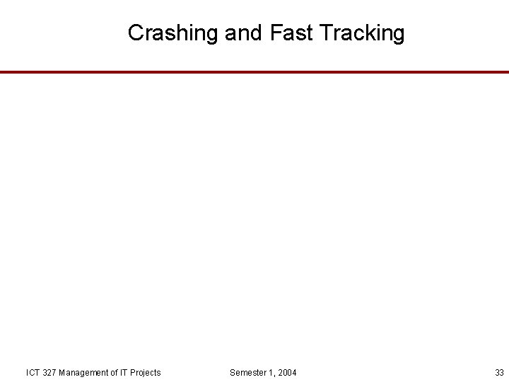 Crashing and Fast Tracking ICT 327 Management of IT Projects Semester 1, 2004 33