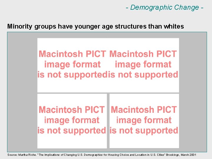 - Demographic Change Minority groups have younger age structures than whites Source: Martha Riche.
