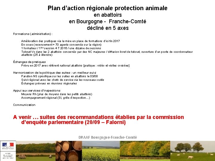 Plan d’action régionale protection animale en abattoirs en Bourgogne - Franche-Comté décliné en 5