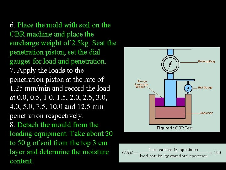 6. Place the mold with soil on the CBR machine and place the surcharge