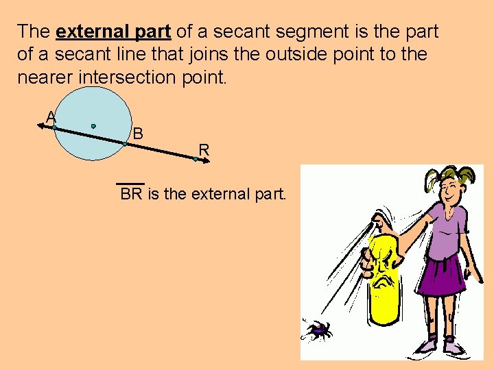 The external part of a secant segment is the part of a secant line