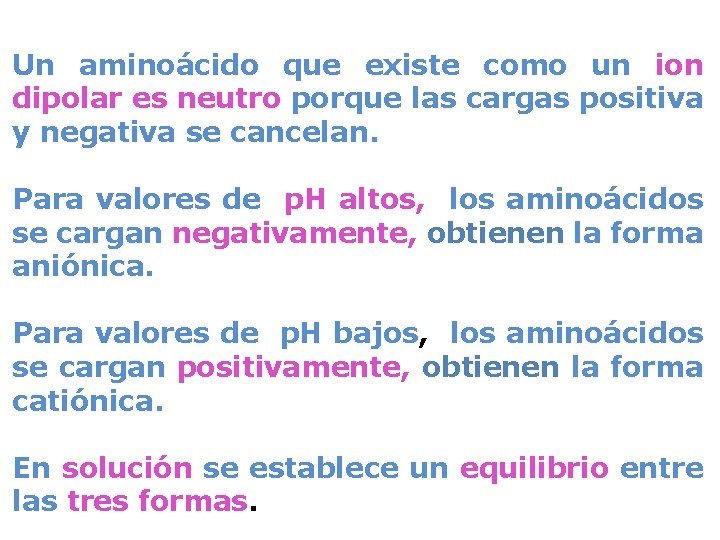 Un aminoácido que existe como un ion dipolar es neutro porque las cargas positiva