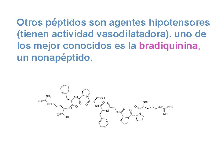 Otros péptidos son agentes hipotensores (tienen actividad vasodilatadora). uno de los mejor conocidos es