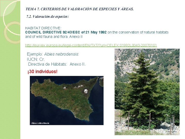 TEMA 7. CRITERIOS DE VALORACIÓN DE ESPECIES Y ÁREAS. 7. 2. Valoración de especies: