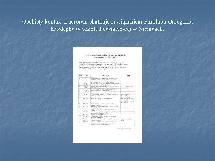 Osobisty kontakt z autorem skutkuje zawiązaniem Fanklubu Grzegorza Kasdepke w Szkole Podstawowej w Niemcach.