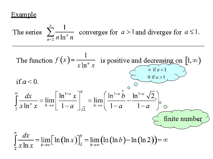 Example The series The function converges for and diverges for is positive and decreasing