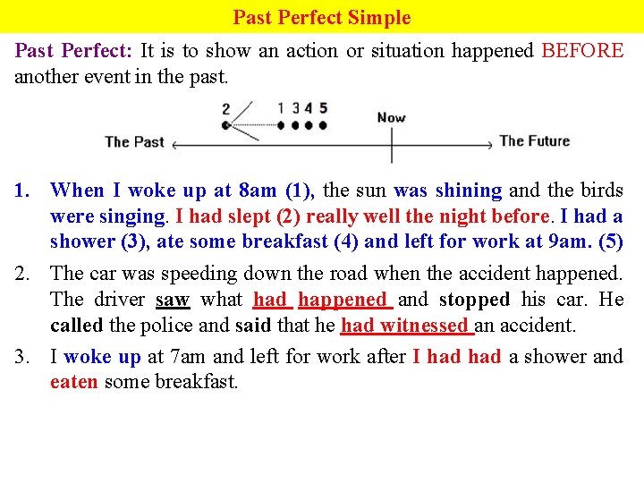 Past Perfect Simple Past Perfect: It is to show an action or situation happened